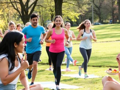 People doing healthy activities in a park