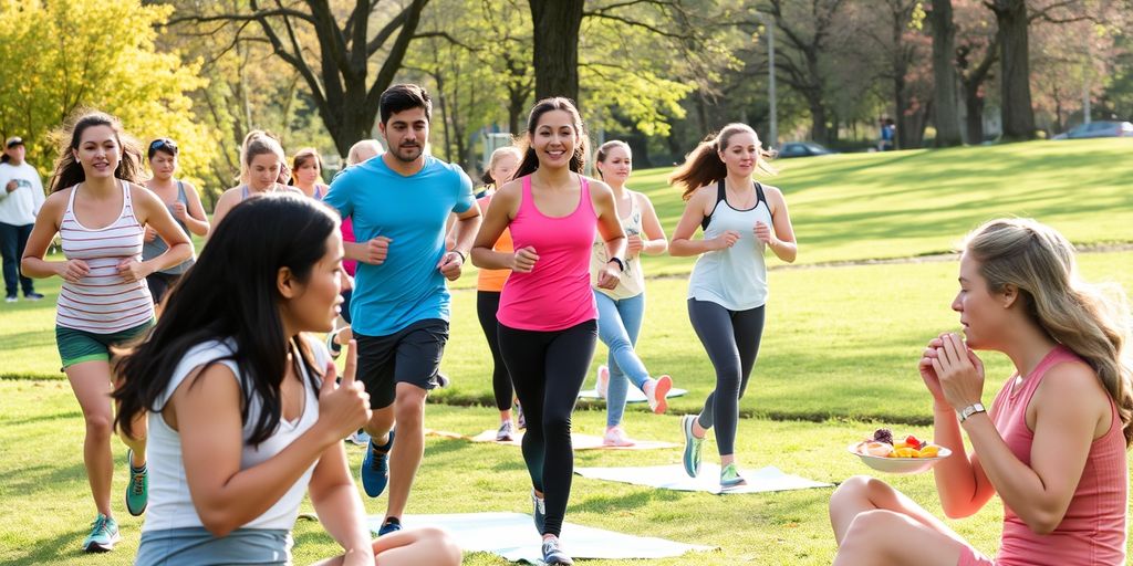 People doing healthy activities in a park