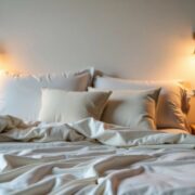 Cozy bedroom with soft pillows and gentle lighting.