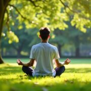 Person meditating in a green park