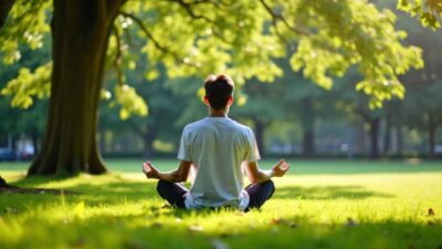 Person meditating in a green park