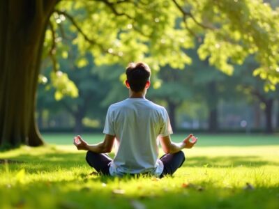 Person meditating in a green park