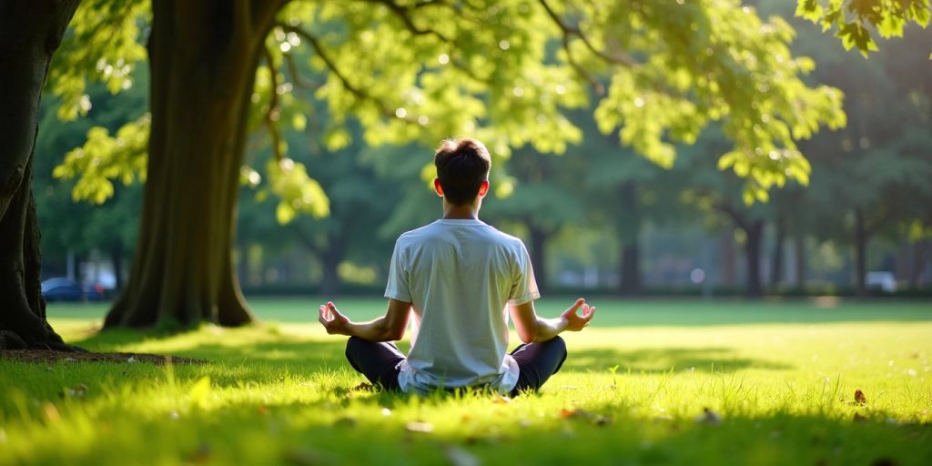 Person meditating in a green park