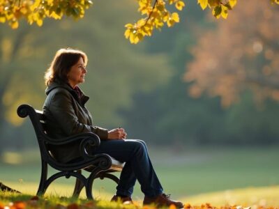 Person sitting alone on a park bench.