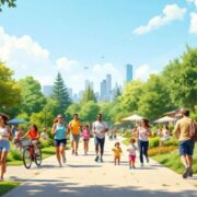 Diverse community members enjoying outdoor activities in a park.