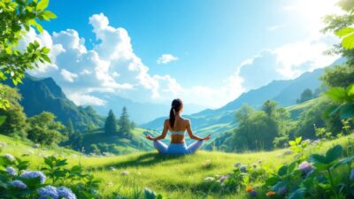 Person practicing yoga in a tranquil natural setting.