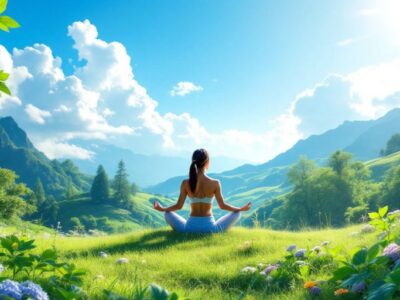 Person practicing yoga in a tranquil natural setting.