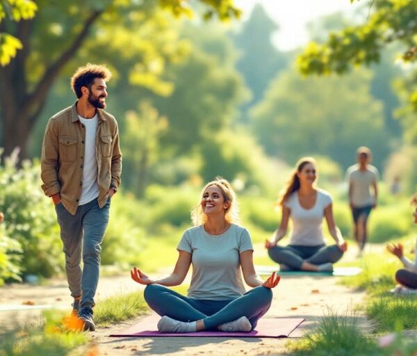 Group of people enjoying outdoor activities for wellness.