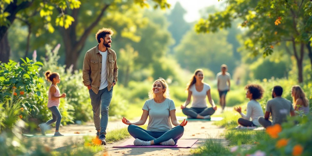 Group of people enjoying outdoor activities for wellness.