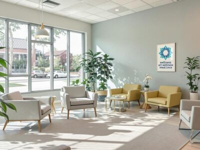 Welcoming interior of the Wellness Medical Clinic with plants.