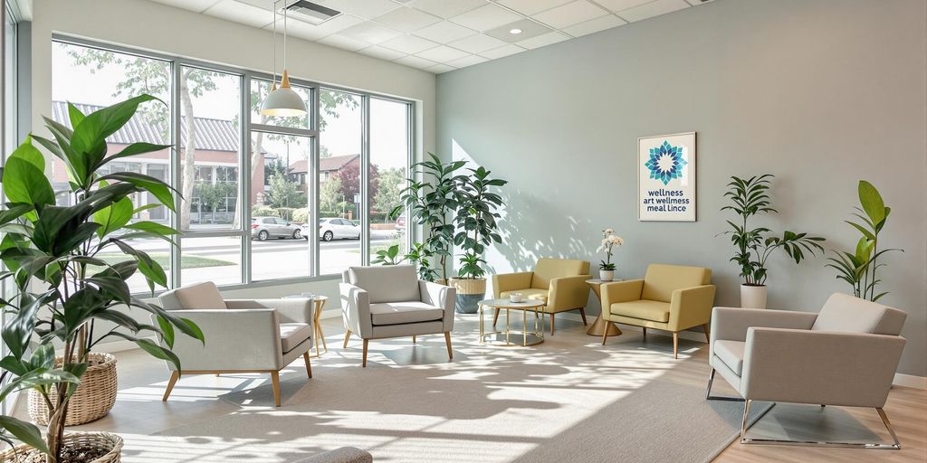 Welcoming interior of the Wellness Medical Clinic with plants.