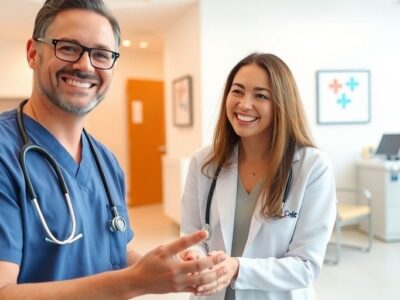 Medical professional with patient in a quick care clinic.