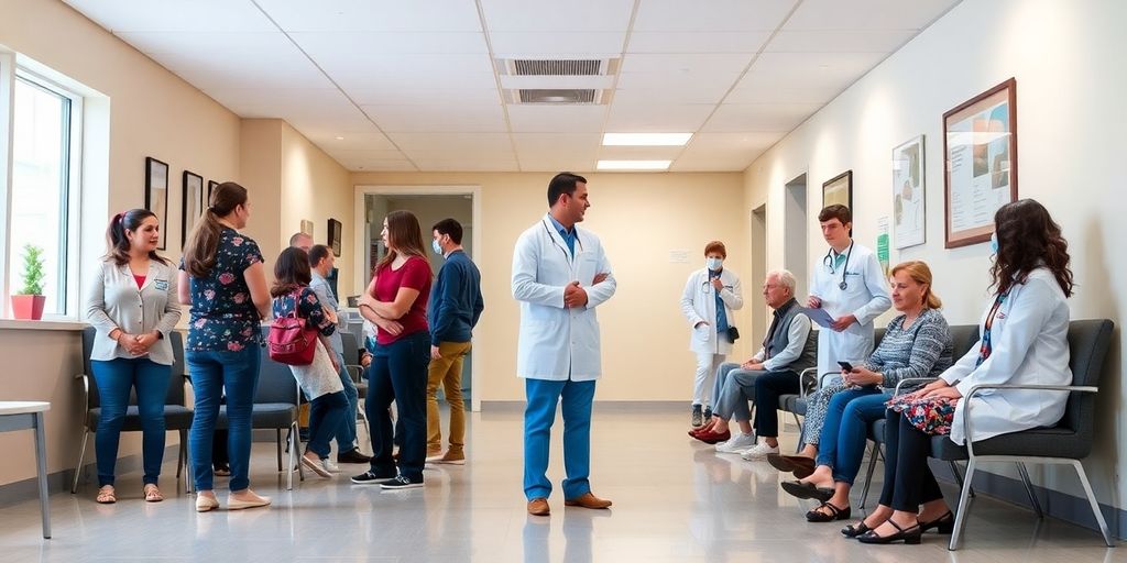 Patients in a waiting area at an urgent care clinic.