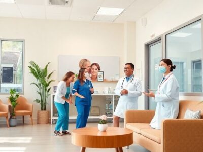 Interior of a friendly health clinic with comfortable seating.